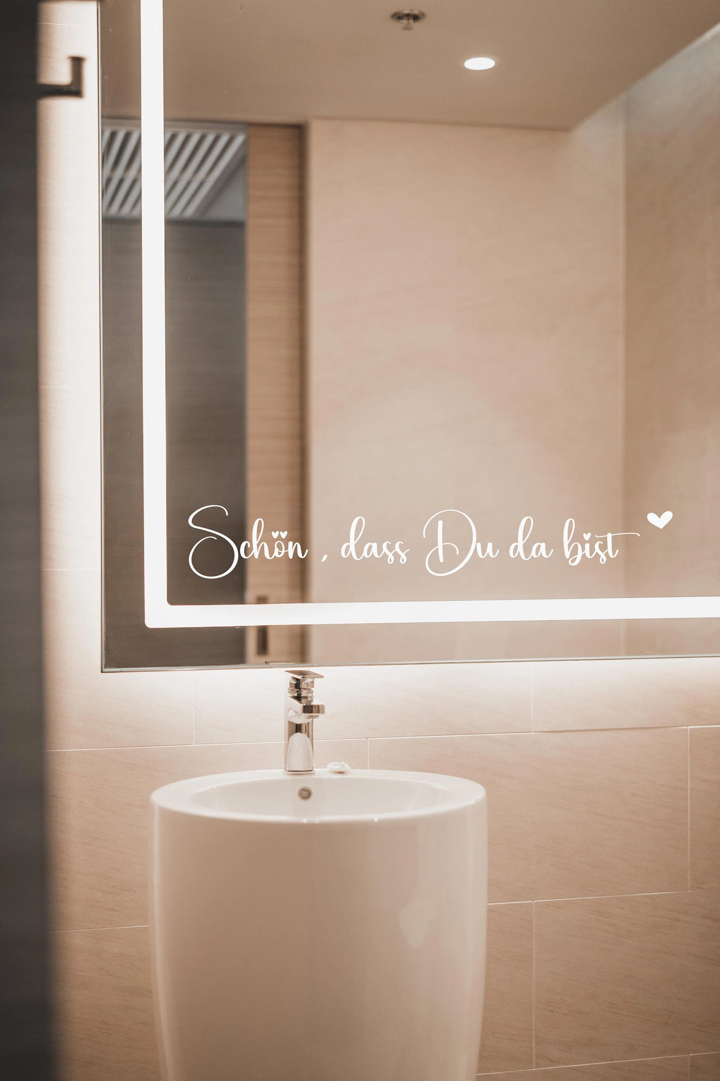 Spiegelaufkleber, Spiegel, Flur, Schön, dass du da bist