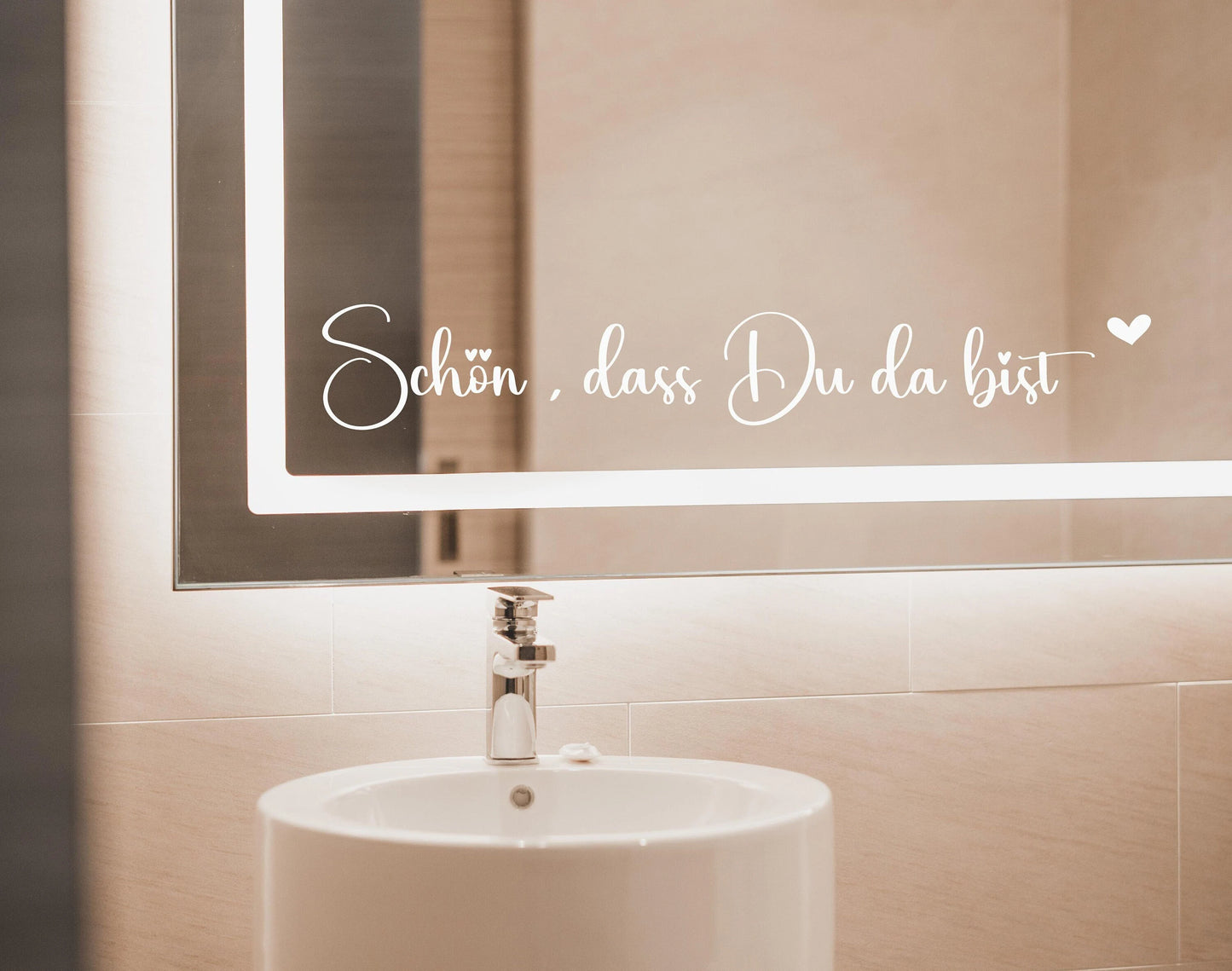 Spiegelaufkleber, Spiegel, Flur, Schön, dass du da bist