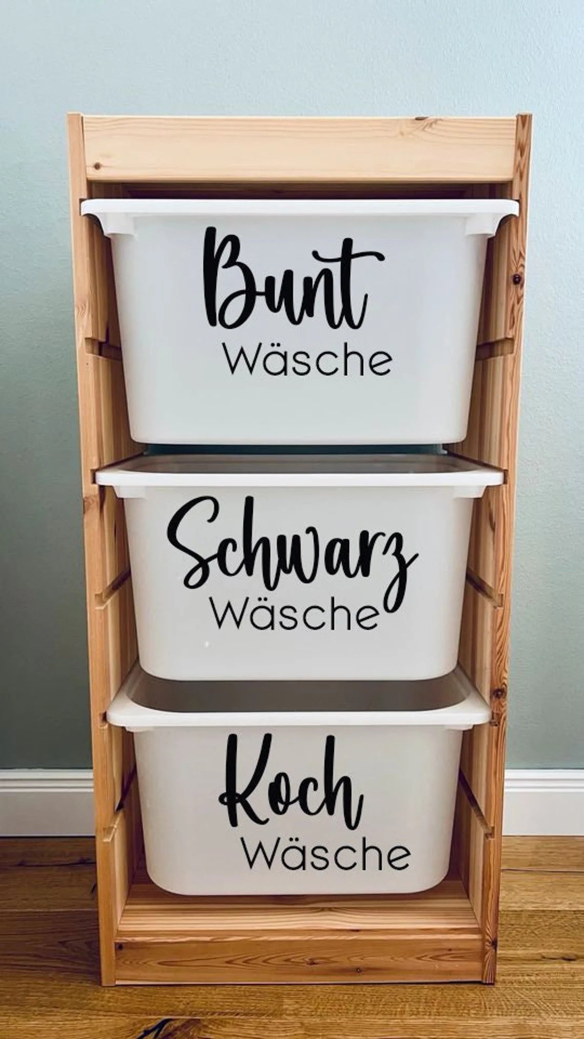 Große Klebebeschriftung für den Wäschekorb TROFAST von IKEA Buntwäsche Weißwäsche Feinwäsche Hosen Handtücher Schwarzwäsche Wolle